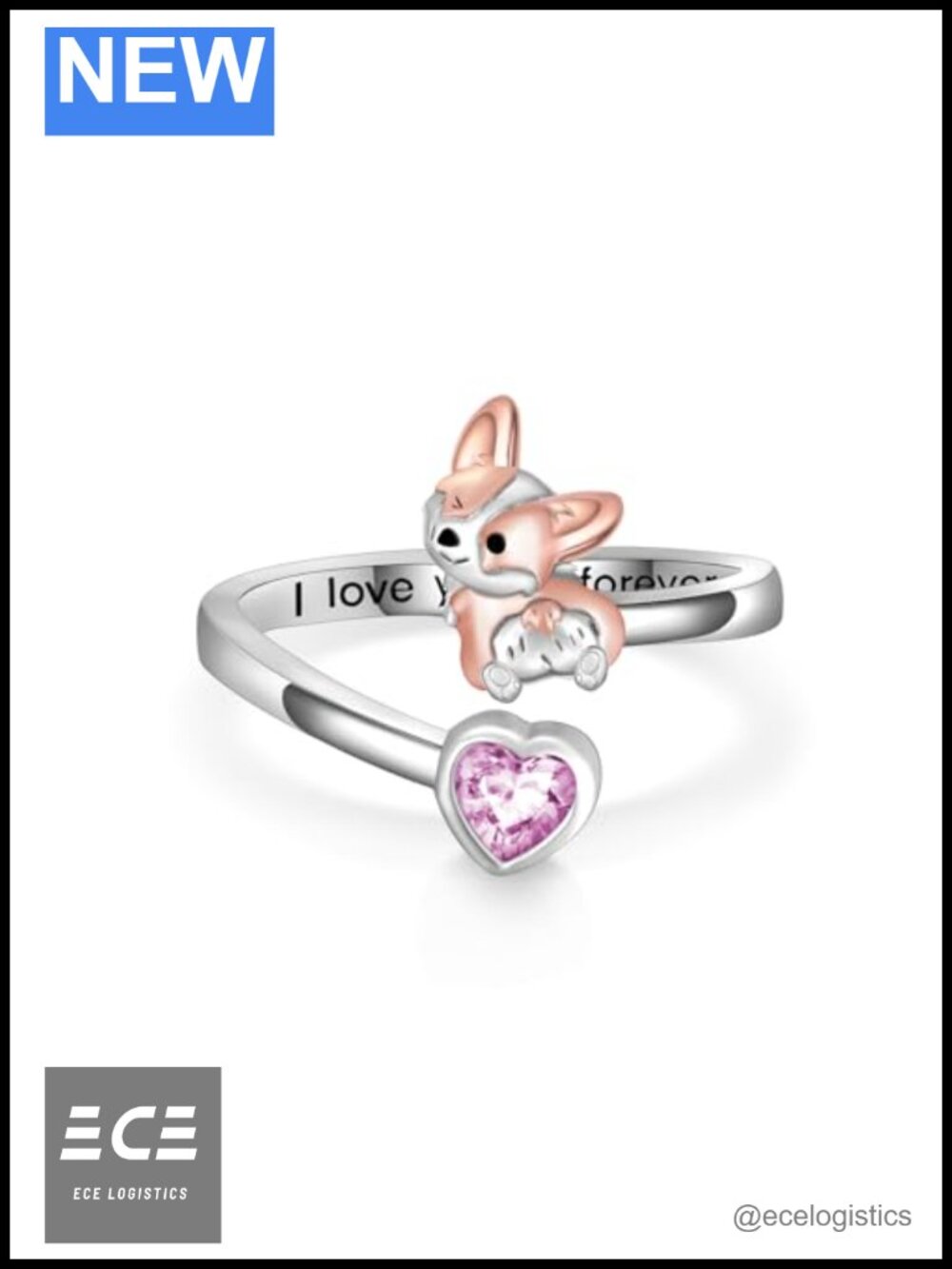 925 Sterling Silver Corgi Ring Adjustable Open Dog Ring Gift for Corgi Lovers